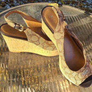 COACH Brand Women's Ferry Signature Platform Wedge Sandal Size 7